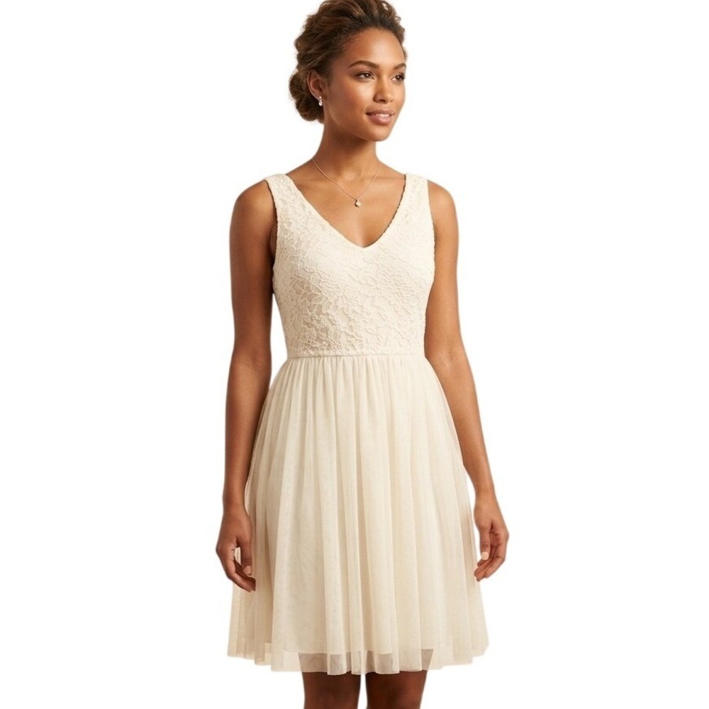 XXI Ivory Lace Tulle Cocktail Dress - Size Small V-Neck Party Dress‎